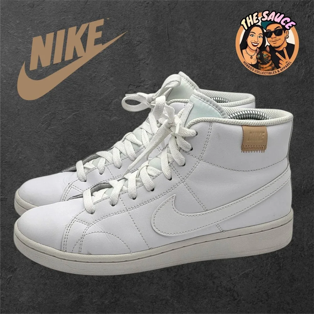 Nike Court Royale 2 Mid Womens 10 Triple White Leather Sneakers Minimalist Retro